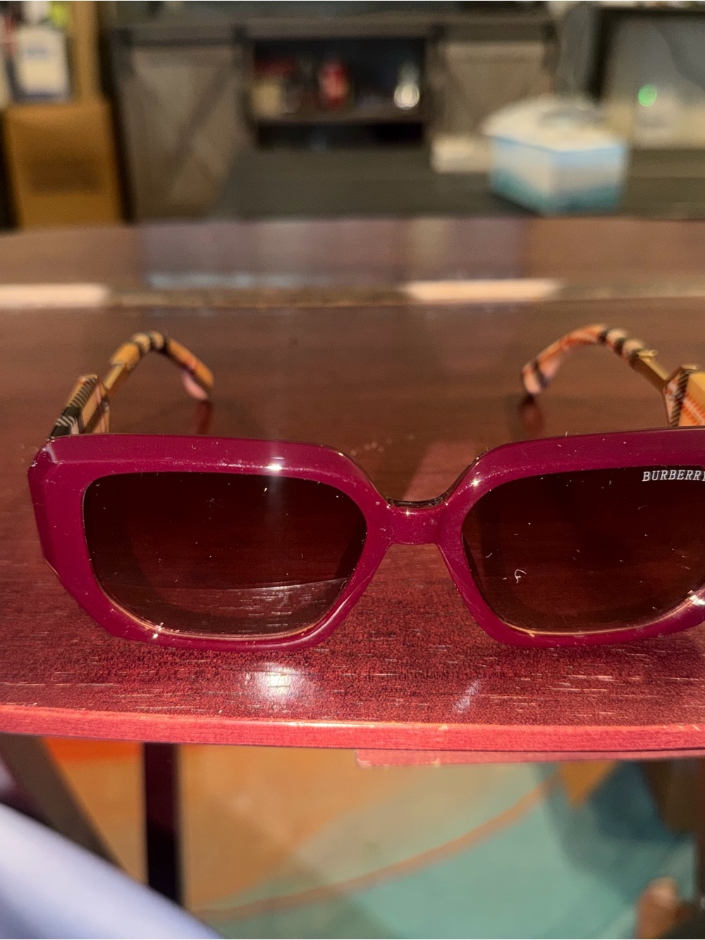 Burberry Women's Plum Square Sunglasses with Tortoiseshell Temples